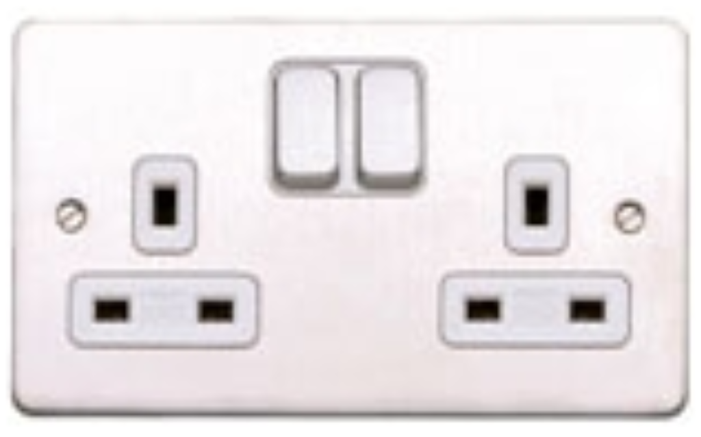 Socket, 2 Gang Switched DP Dual Earth, White Inserts