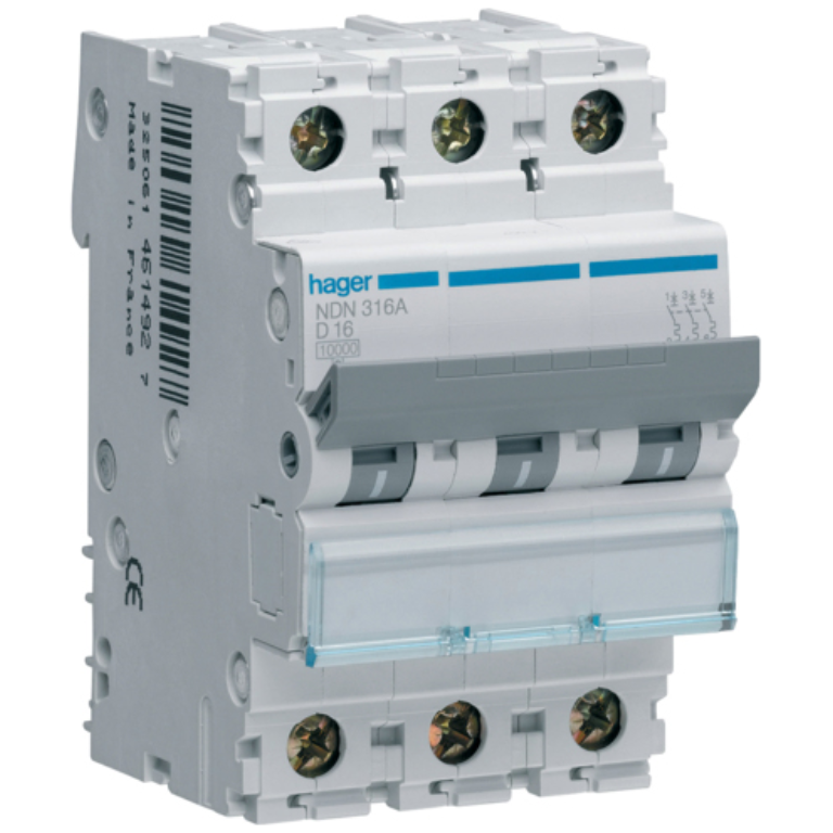 Hager NDN316A MCB TP Type D 16A 10kA