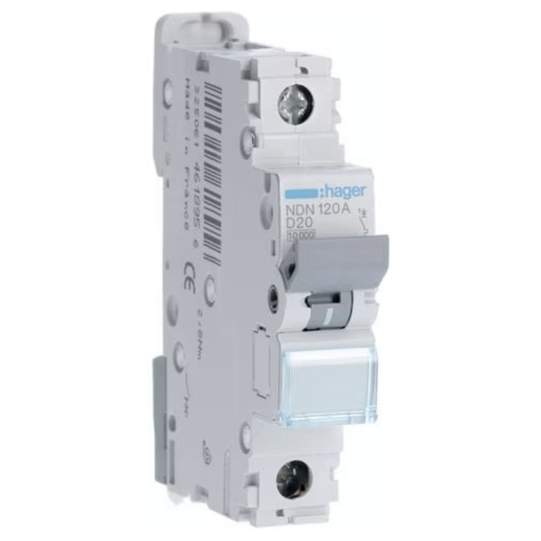 Hager NDN120A MCB SP Type D 20A 10kA