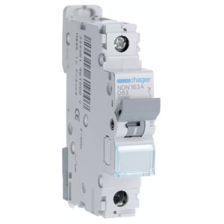 Hager NDN163A MCB SP Type D 63A 10kA